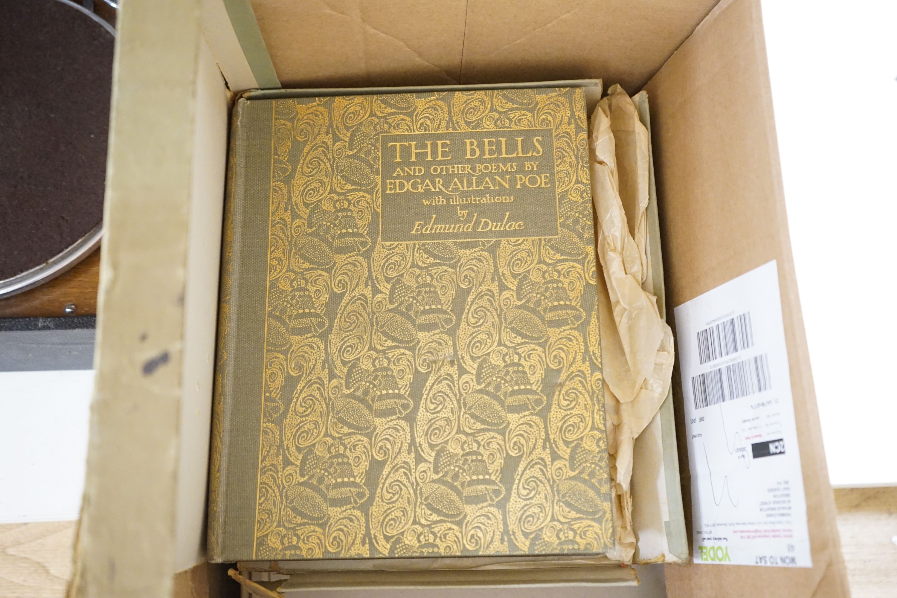 A quantity of books, to include The Bells by Edgar Allan Poe, Alice’s Adventures in Wonderland published by Thomas Nelson and Sons, Winnie-The-Pooh fifth editions and others (11)